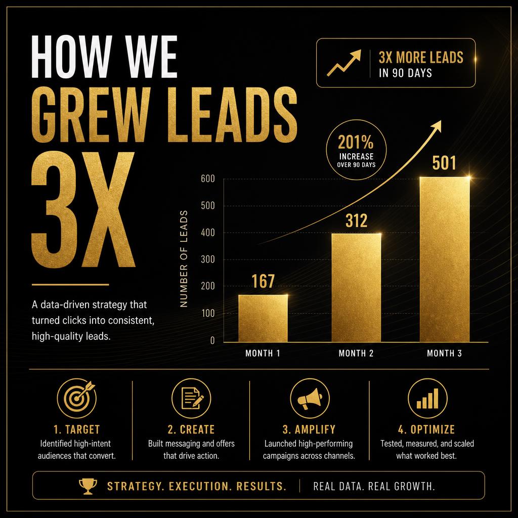 Carousel — Results slide — gold bar chart and four-step method.
