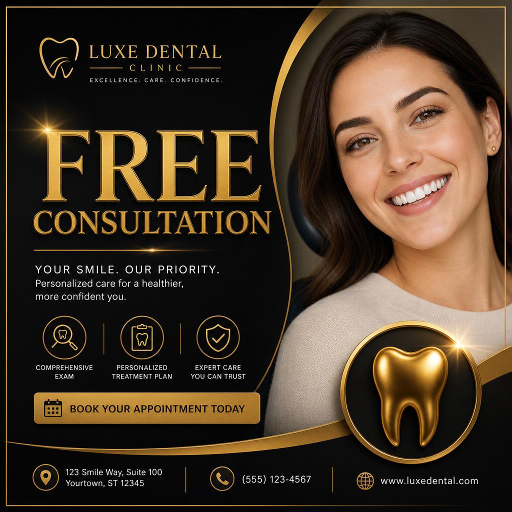 Static post — Clinic free-consultation post with treatment icon row.