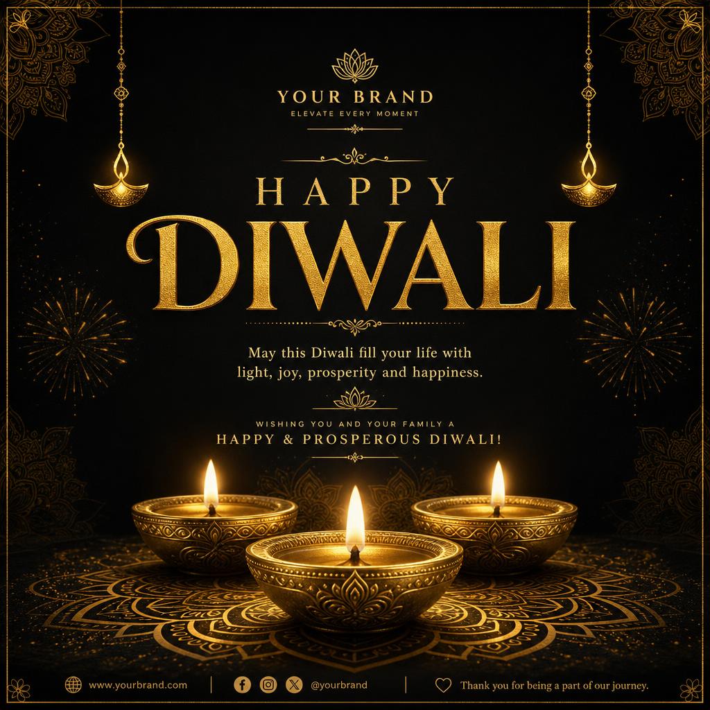 Greeting post — Diwali greeting with mandala pattern and diya photography.