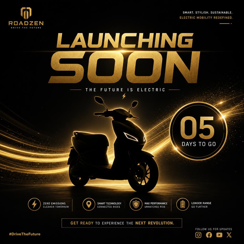Teaser post — EV launch countdown teaser with silhouette and light trails.